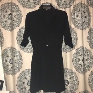 Black Three-Quarter Button-Up Dress